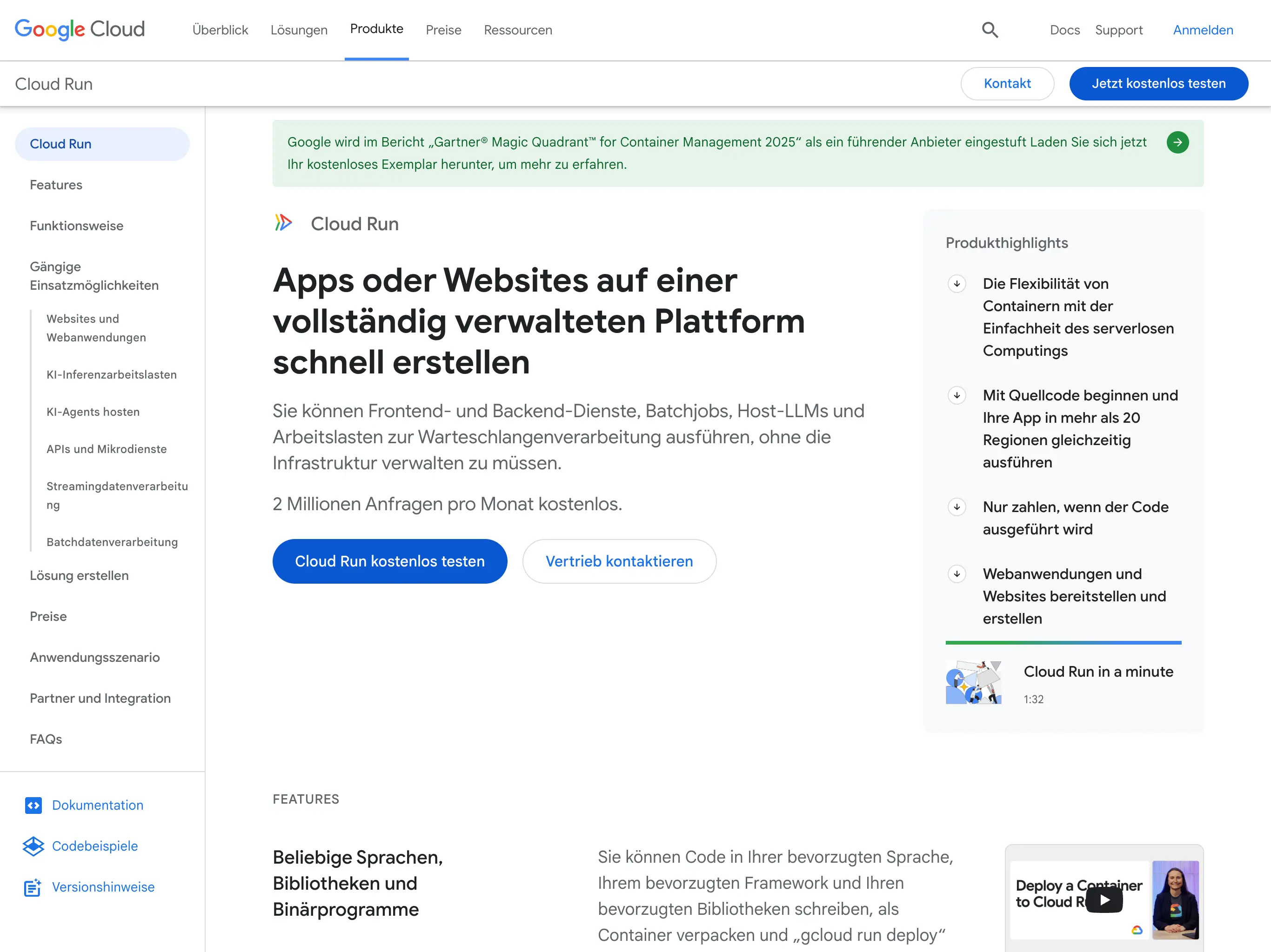 Google Cloud Run Homepage
