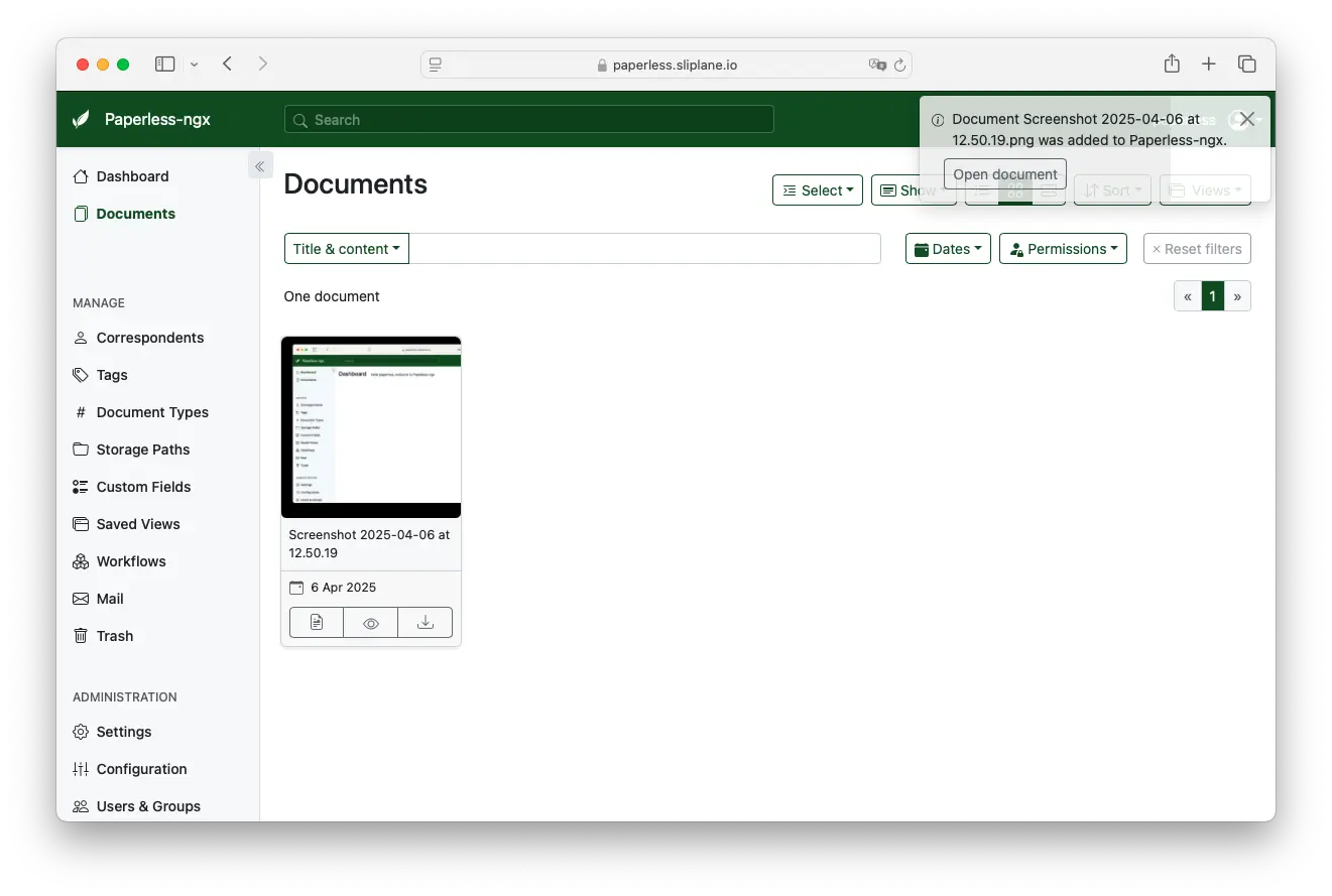 paperless-ngx dashboard