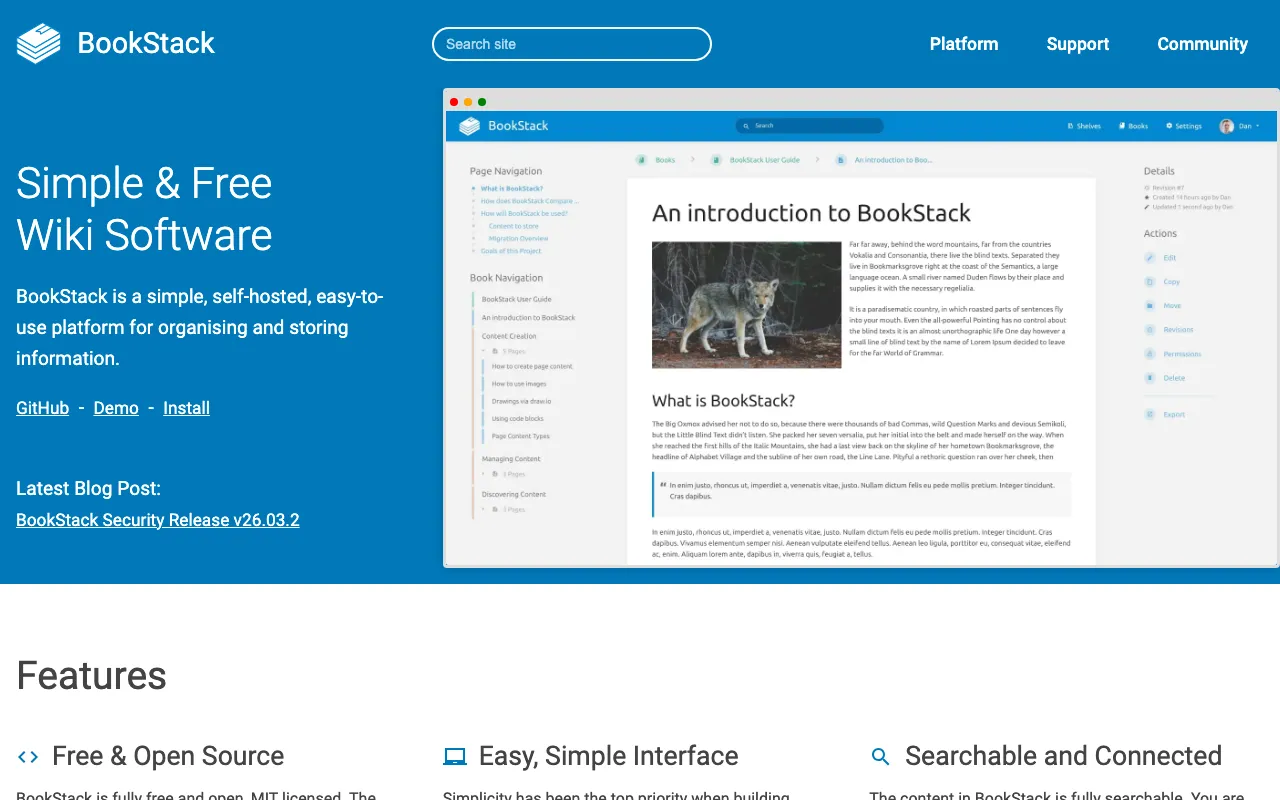 BookStack Landing Page
